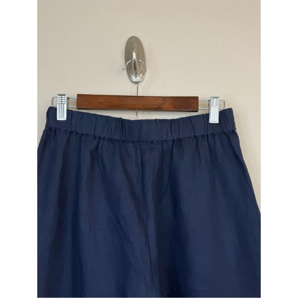 NWT QUINCE 100% European Linen Tapered Ankle Pants Elastic-Waist Deep Navy Sz S